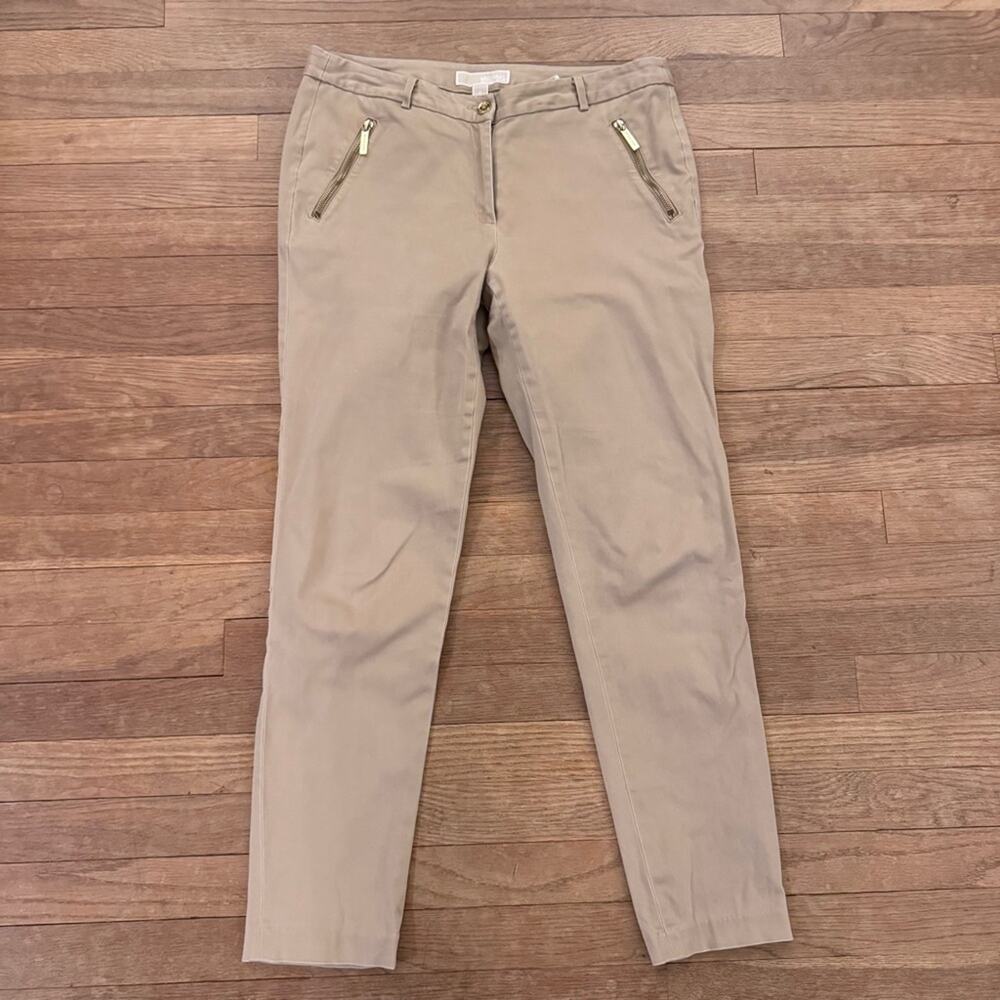 Michael Kors women's tan khaki straight leg pants with gold hardware size 8
b77